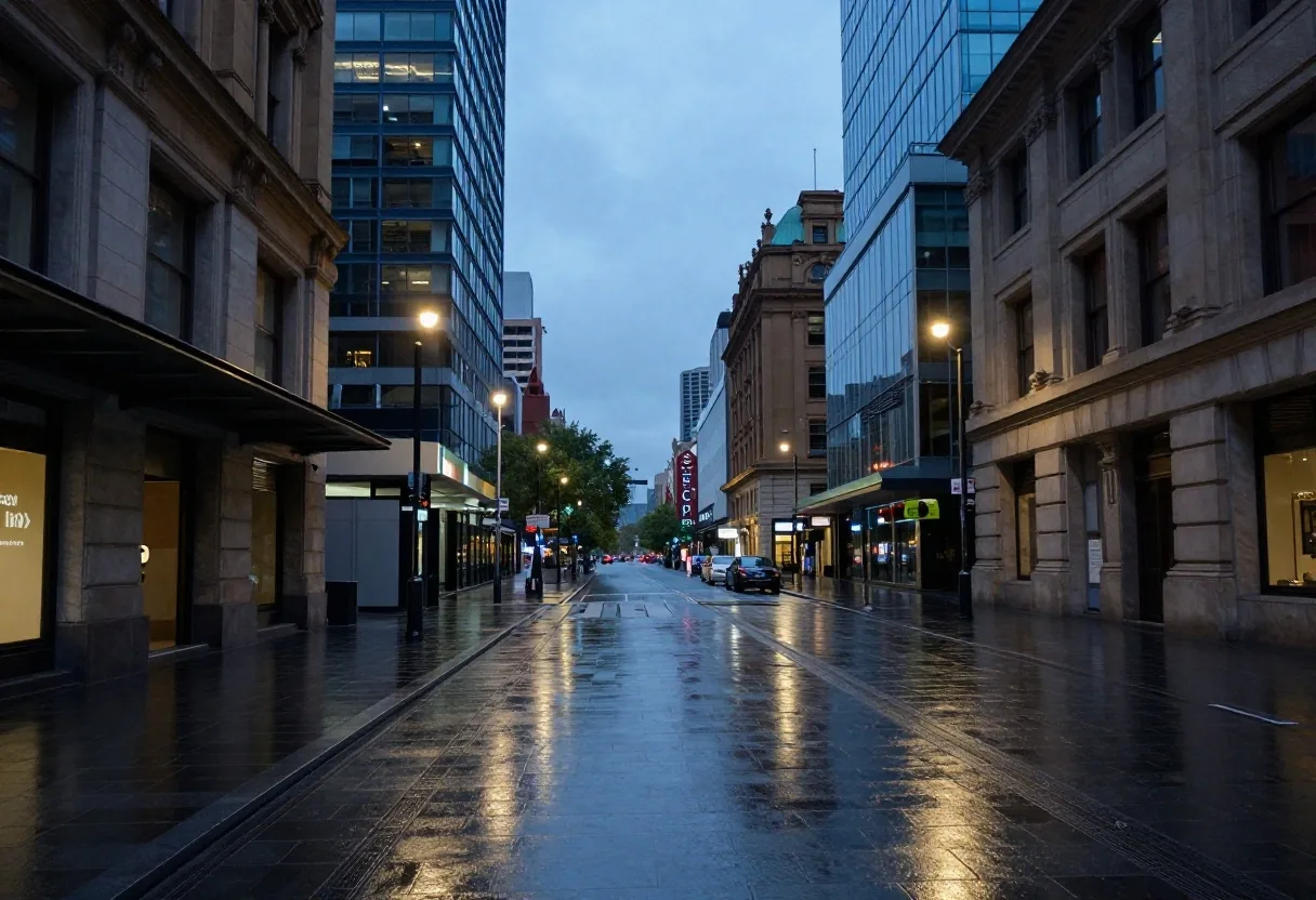 Collins Street financial district in Melbourne at dusk