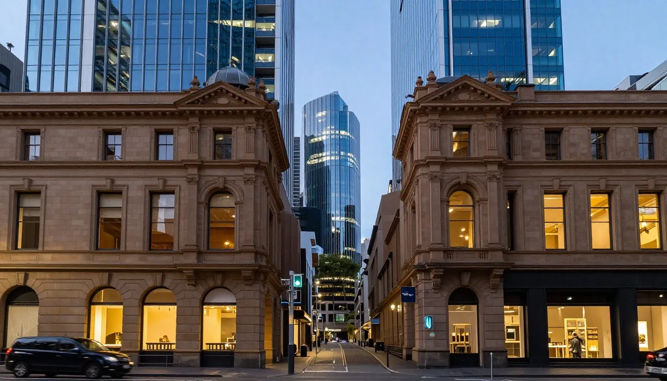 Collins Street financial district at dusk representing Melbourne cryptocurrency statutory tax advisory headquarters