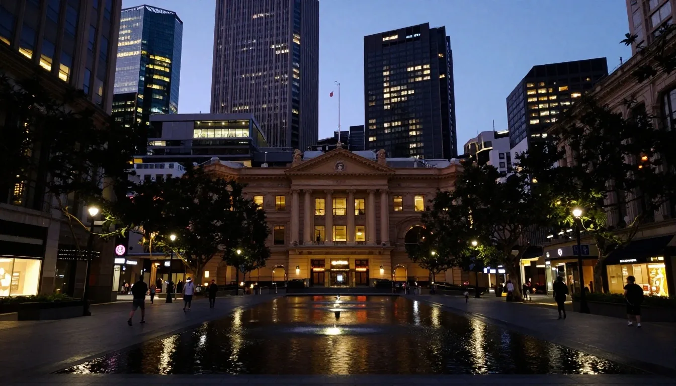 Collins Street financial district at dusk in Melbourne