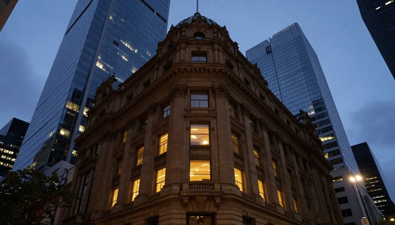 Melbourne financial precinct at Collins Street during twilight