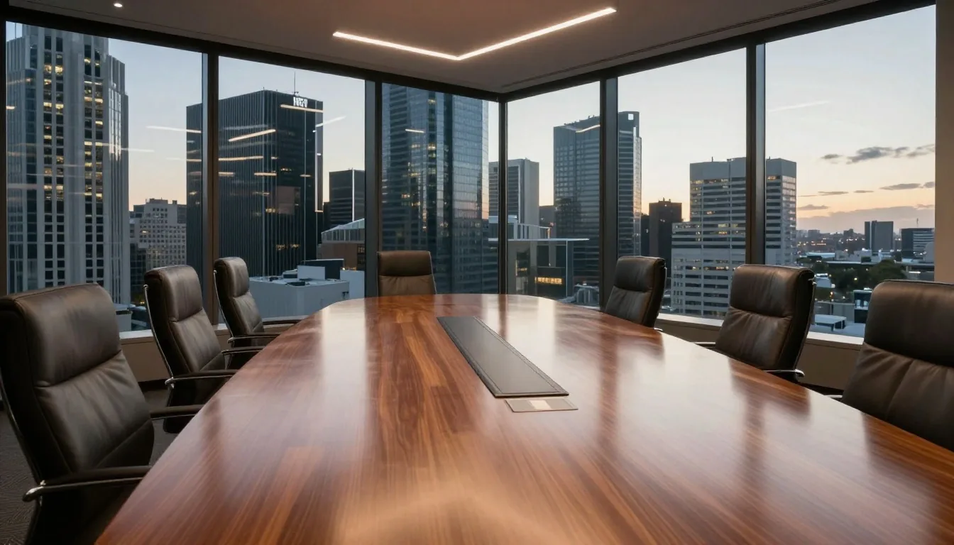 Institutional tax records and commercial agreements in corporate Melbourne boardroom